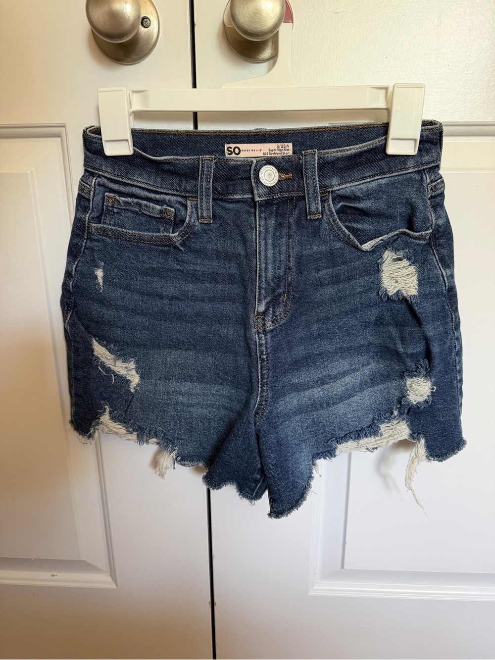 SO Dark Blue High-Rise Distressed Denim Shorts